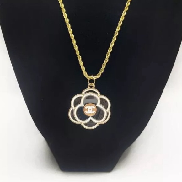 Chanel camellia large pendants on 18 karat gold plated 18 inch chains. - Picture 6 of 15
